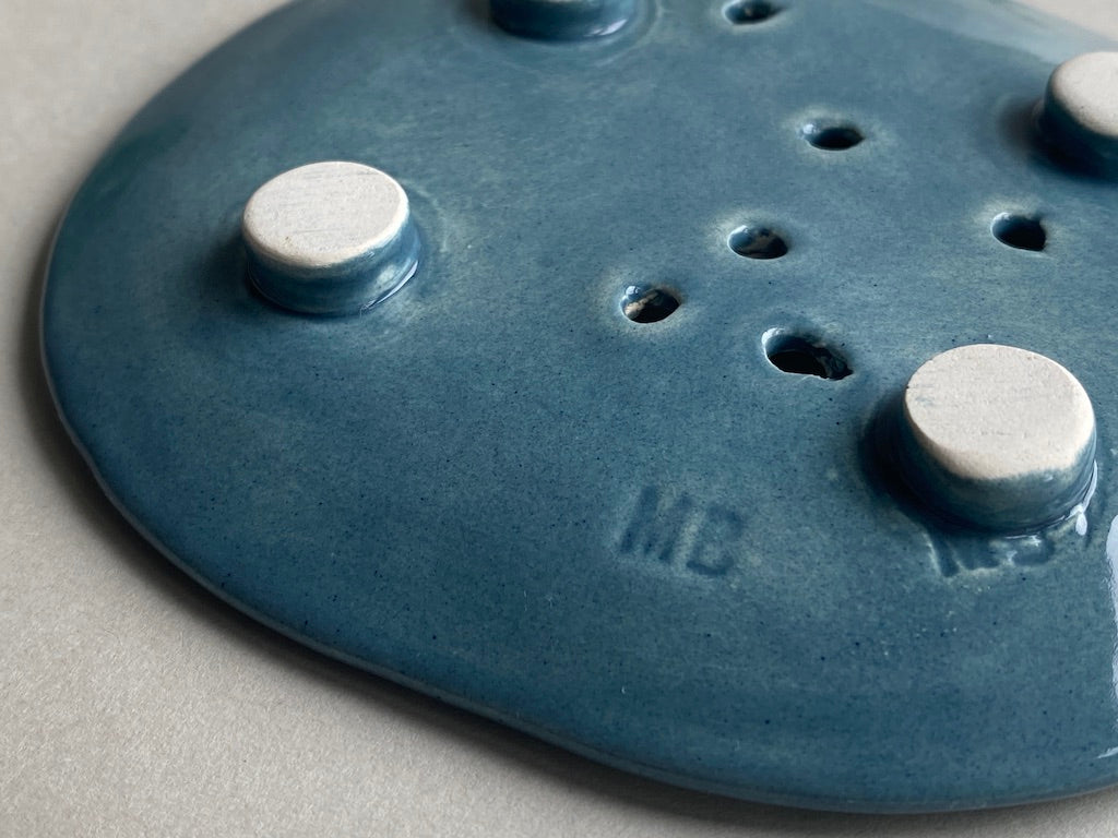 Soap Dish Blue Handmade Ceramic -Paisley design