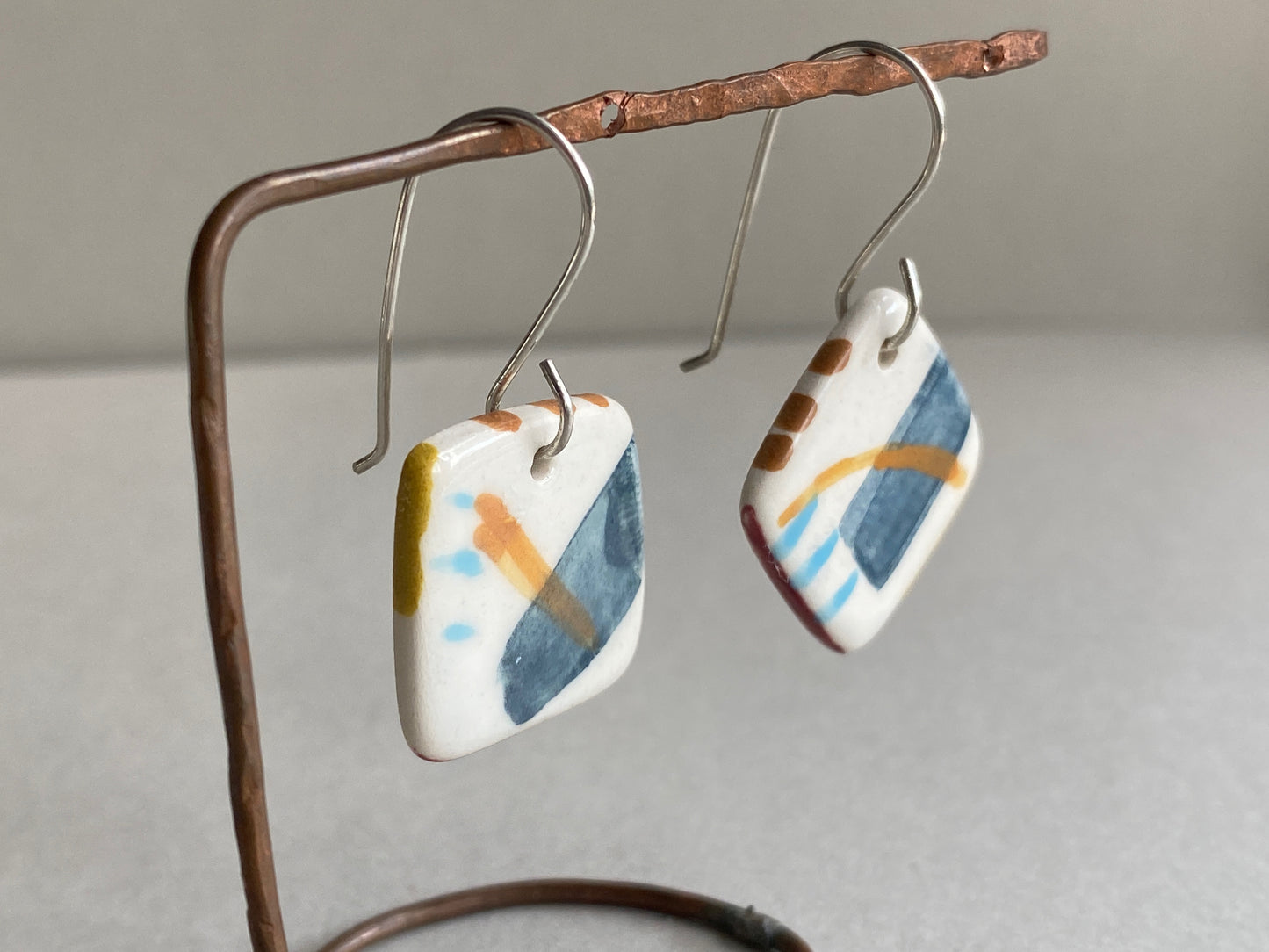 Handmade Ceramic Coastal Dangle Earrings - Navy Blue Glaze