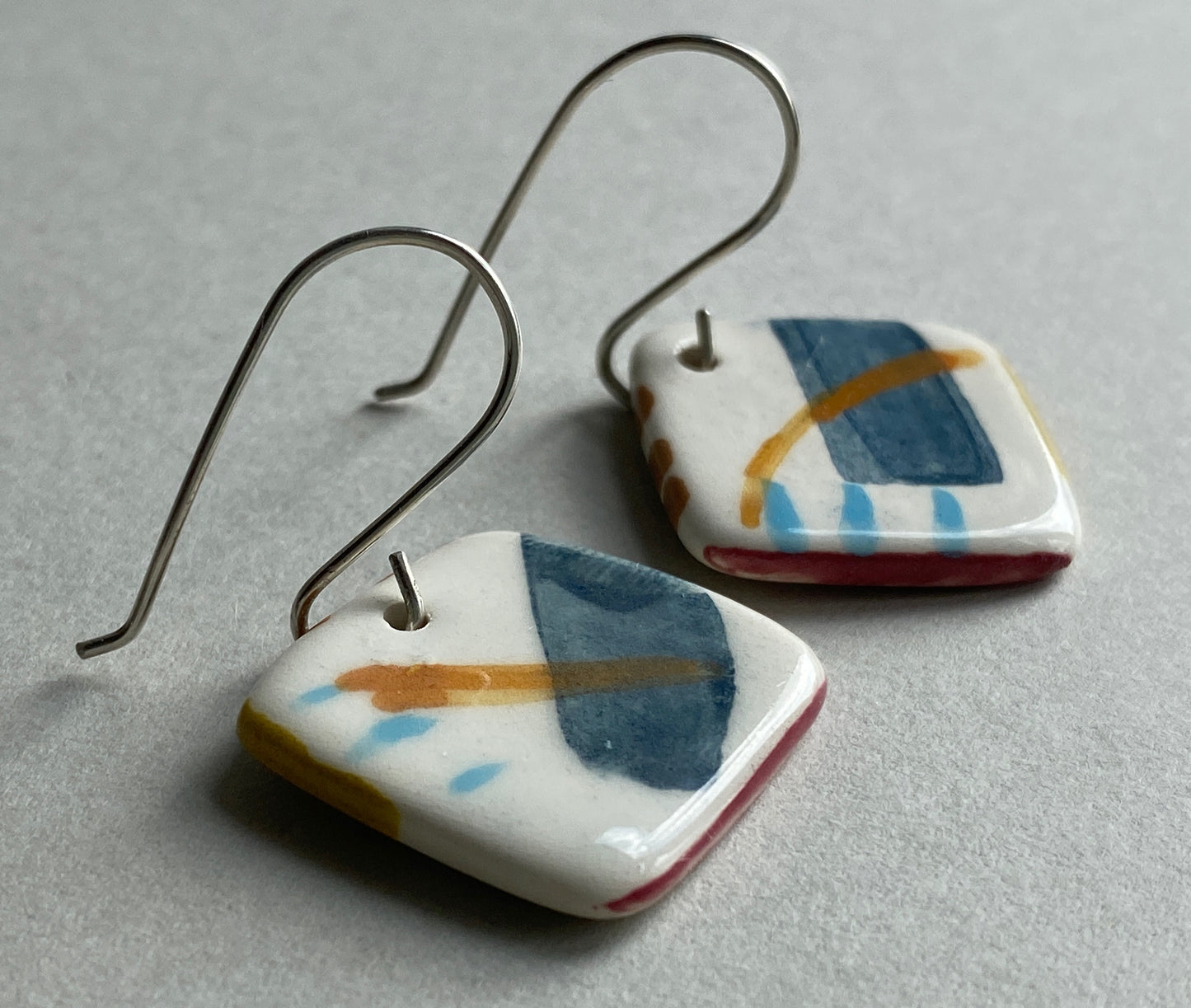 Handmade Ceramic Coastal Dangle Earrings - Navy Blue Glaze