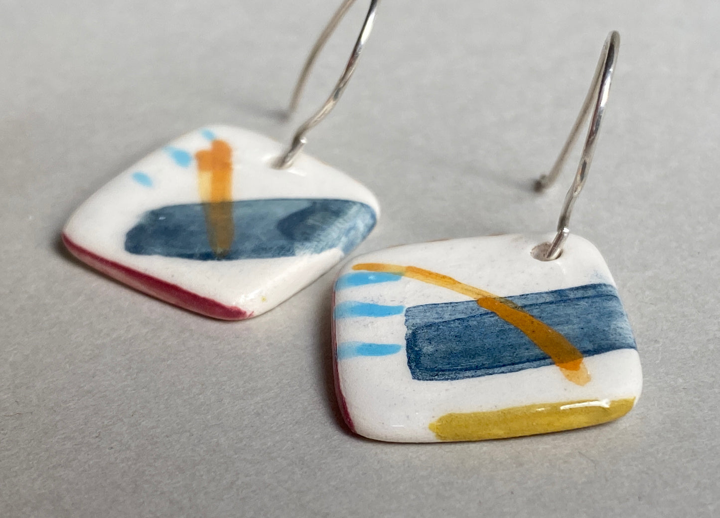 Handmade Ceramic Coastal Dangle Earrings - Navy Blue Glaze
