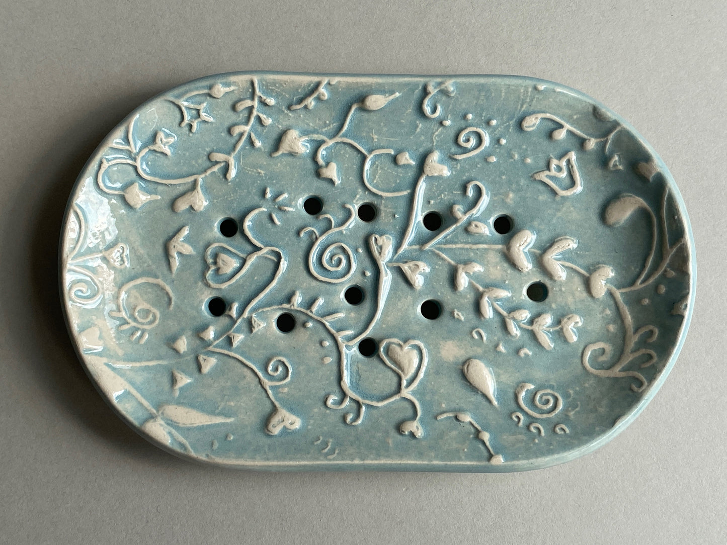 Handmade Oval Ceramic Botanical Soap Dishes large