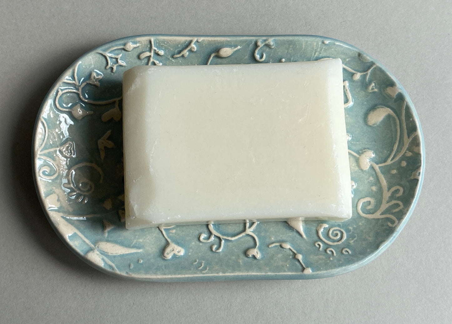 Handmade Oval Ceramic Botanical Soap Dishes large