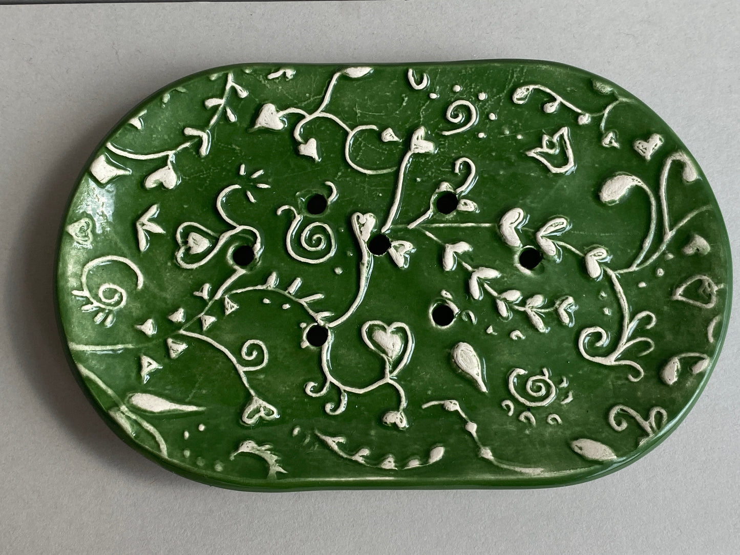 Handmade Oval Ceramic Botanical Soap Dishes large