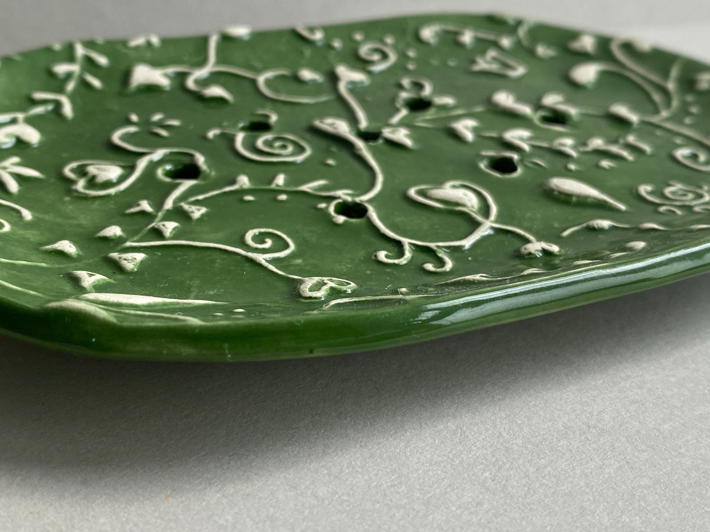 Handmade Oval Ceramic Botanical Soap Dishes large