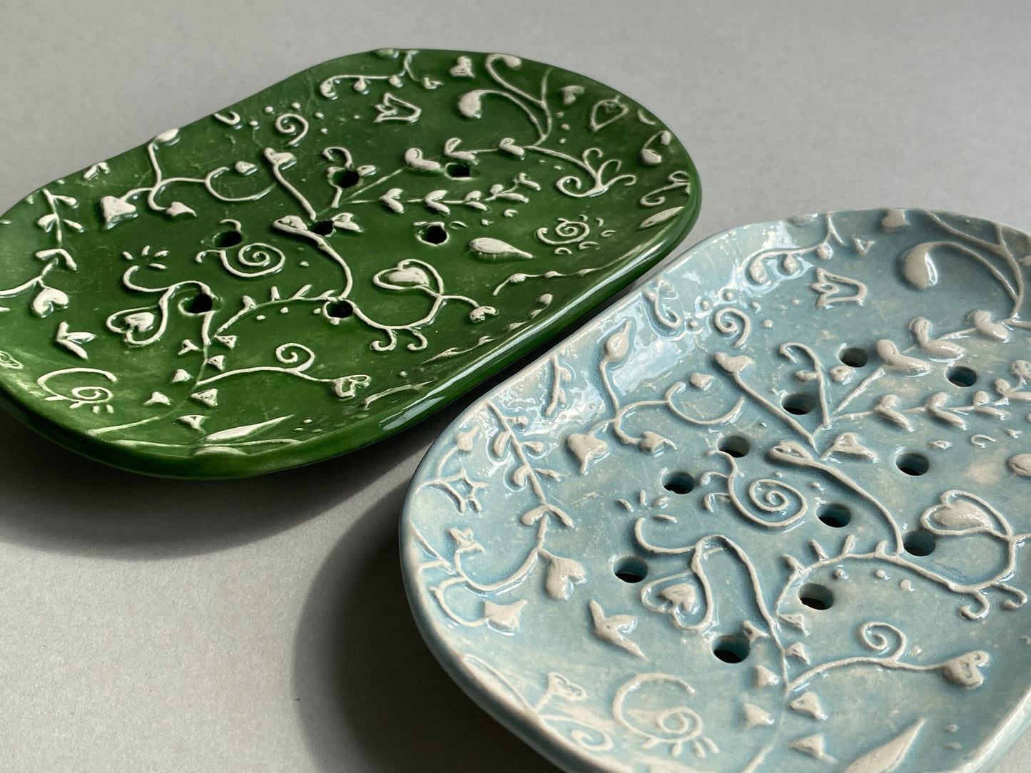 Handmade Oval Ceramic Botanical Soap Dishes large