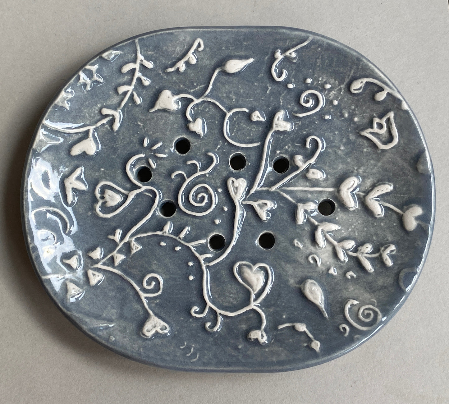 Handmade Oval Ceramic Botanical Soap Dishes choice of Two Colours