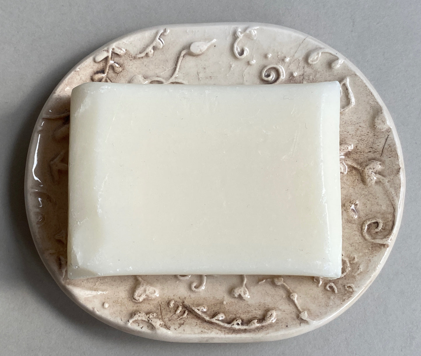 Handmade Oval Ceramic Botanical Soap Dishes choice of Two Colours