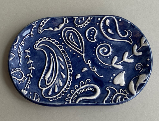 Handmade ceramic Trinket Tray Oval Midnight Blue
