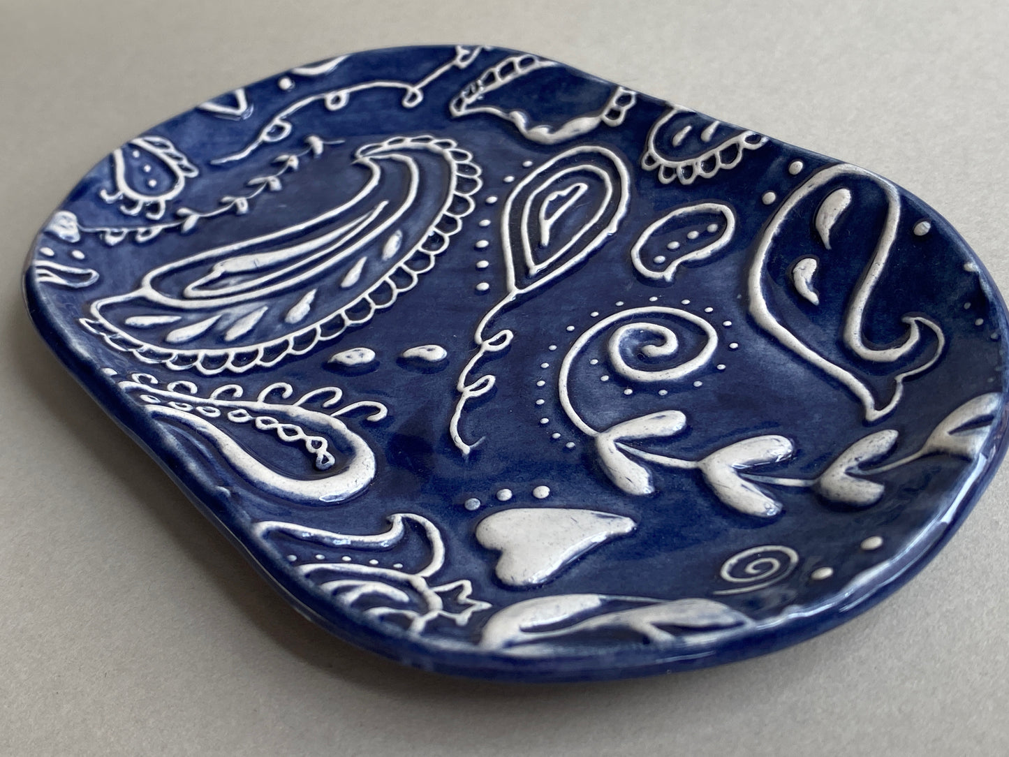 Handmade ceramic Trinket Tray Oval Midnight Blue