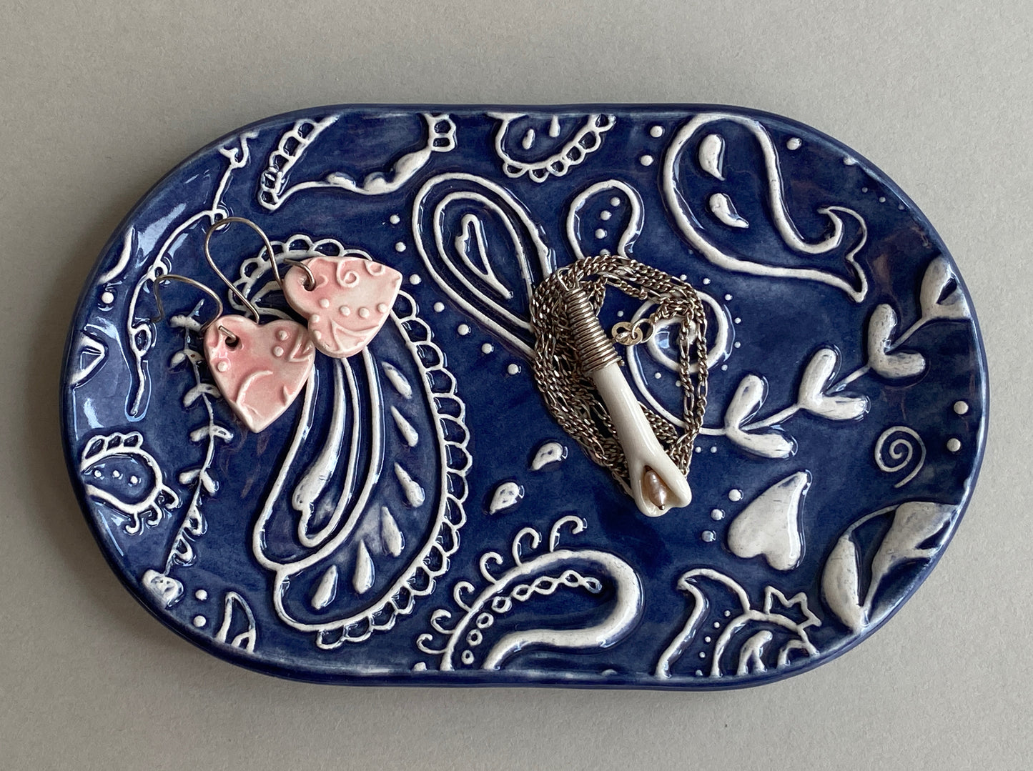 Handmade ceramic Trinket Tray Oval Midnight Blue