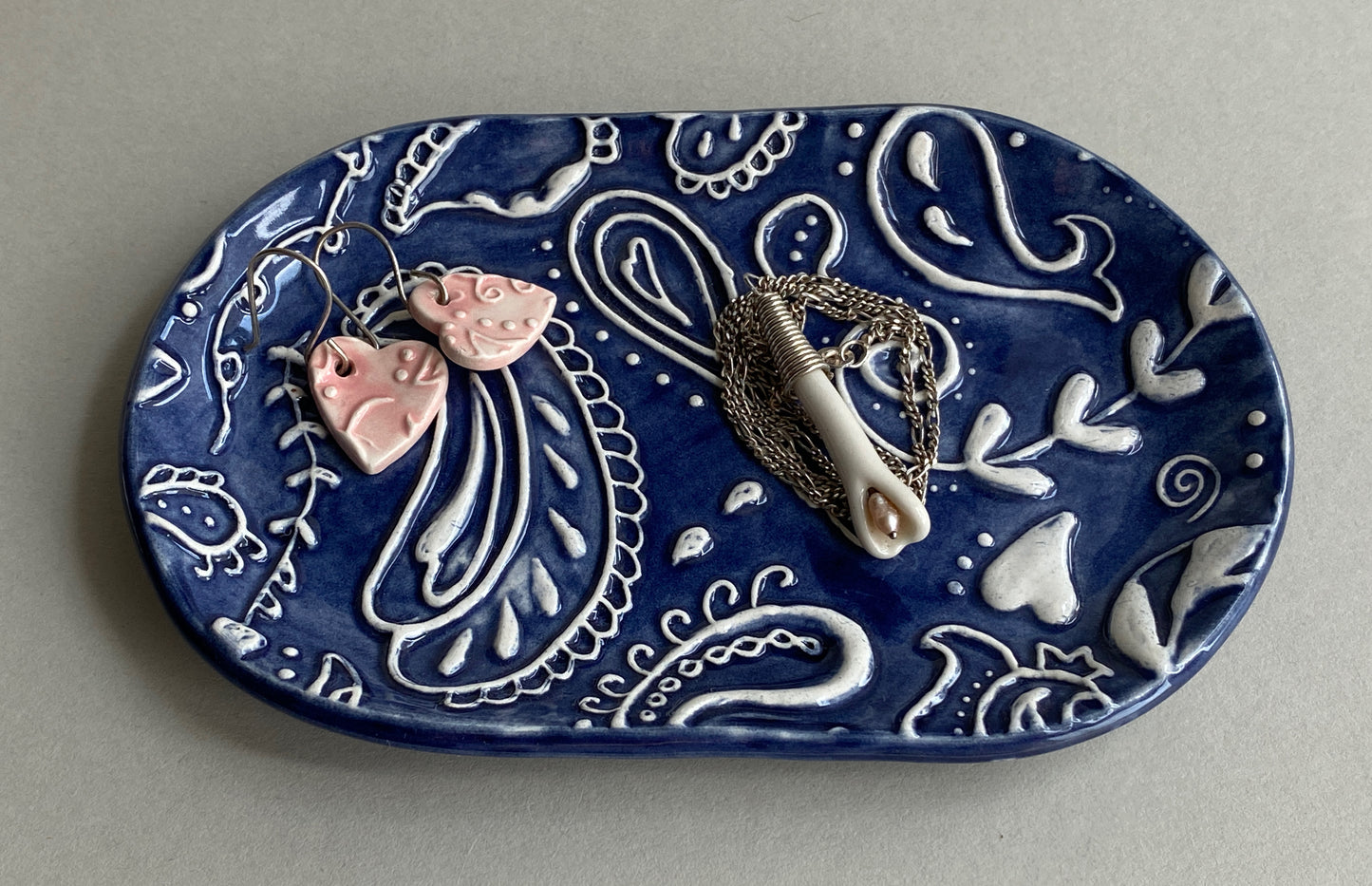 Handmade ceramic Trinket Tray Oval Midnight Blue