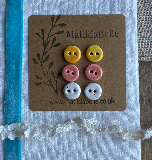 Buttons Handmade tiny 13mm pastel set of Six