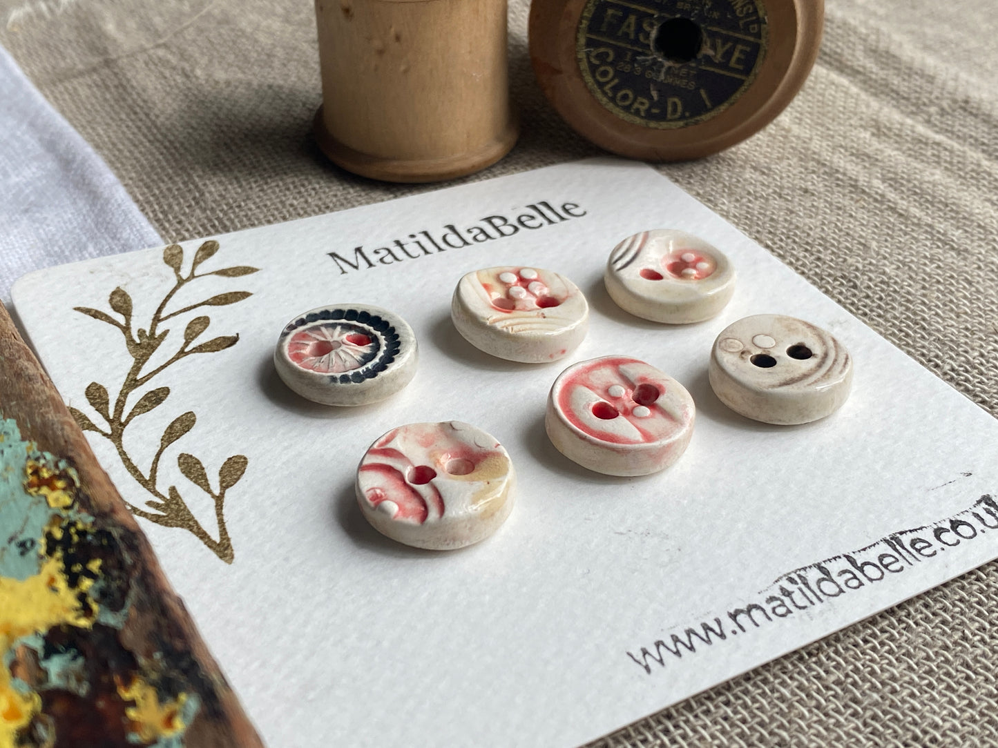 17mm set of 6 Round Vintage Style Ceramic Buttons