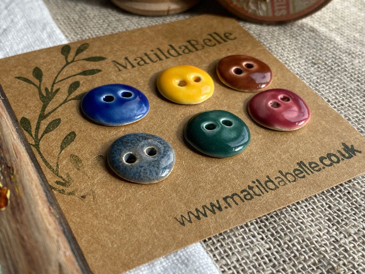 Rustic Organic Shape Ceramic Buttons, Set of 6, 15mm