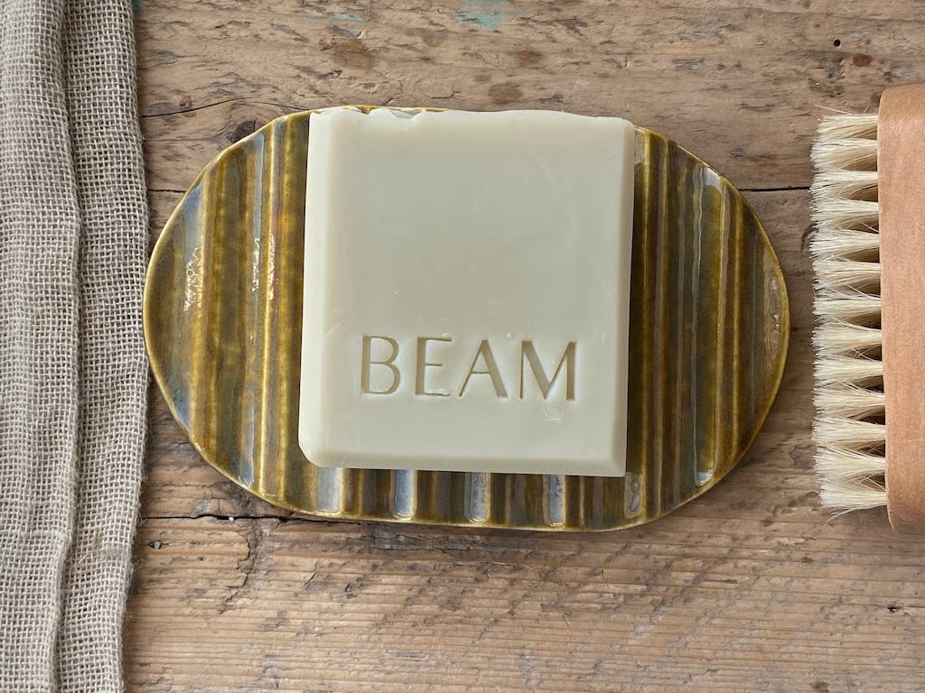 Handmade Pottery Soap Dish rippled, Honey
