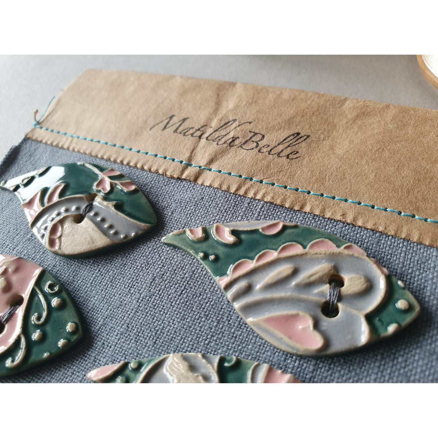 Set of Four Handmade Ceramic Paisley Buttons, 50mm