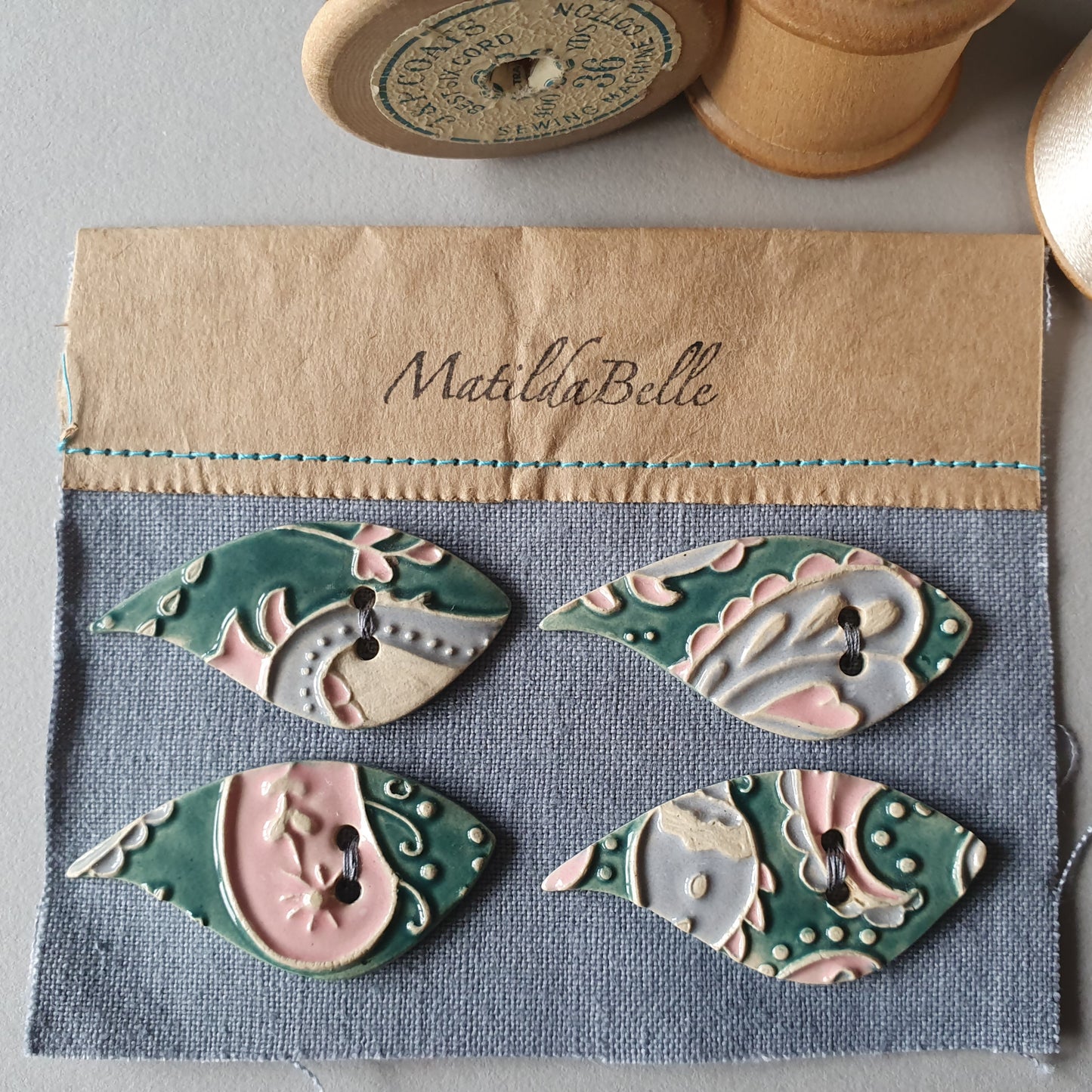 Set of Four Handmade Ceramic Paisley Buttons, 50mm