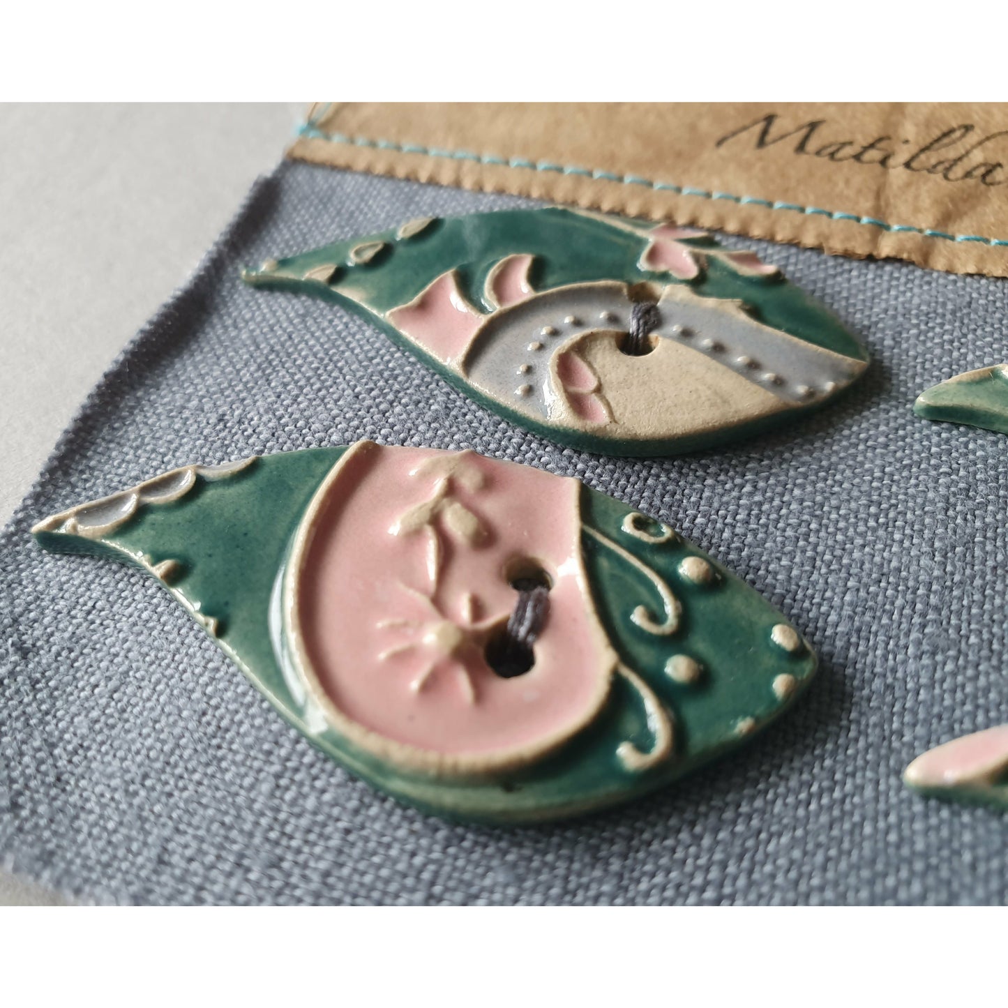 Set of Four Handmade Ceramic Paisley Buttons, 50mm