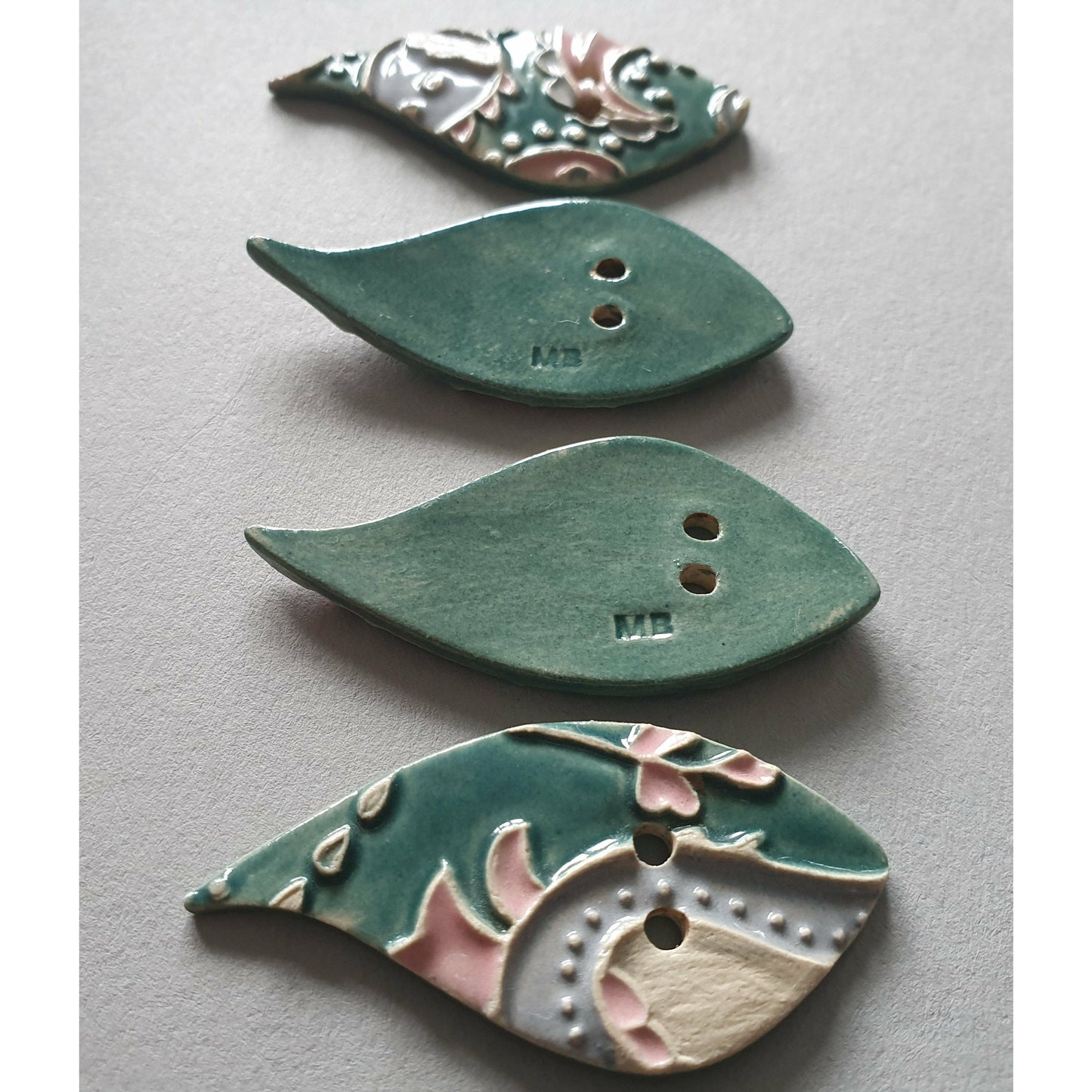 Set of Four Handmade Ceramic Paisley Buttons, 50mm