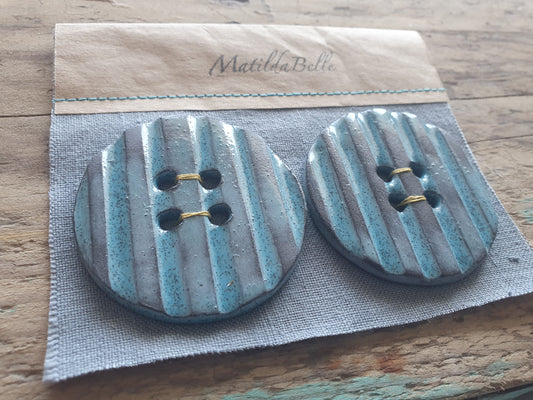 Two Large Electric Blue Round Statement Ceramic Buttons