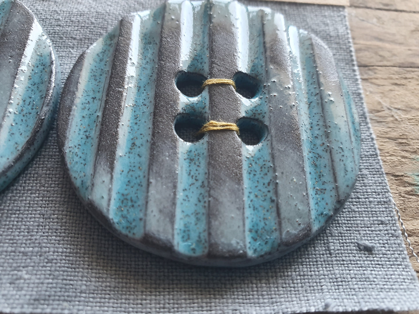 Two Large Electric Blue Round Statement Ceramic Buttons