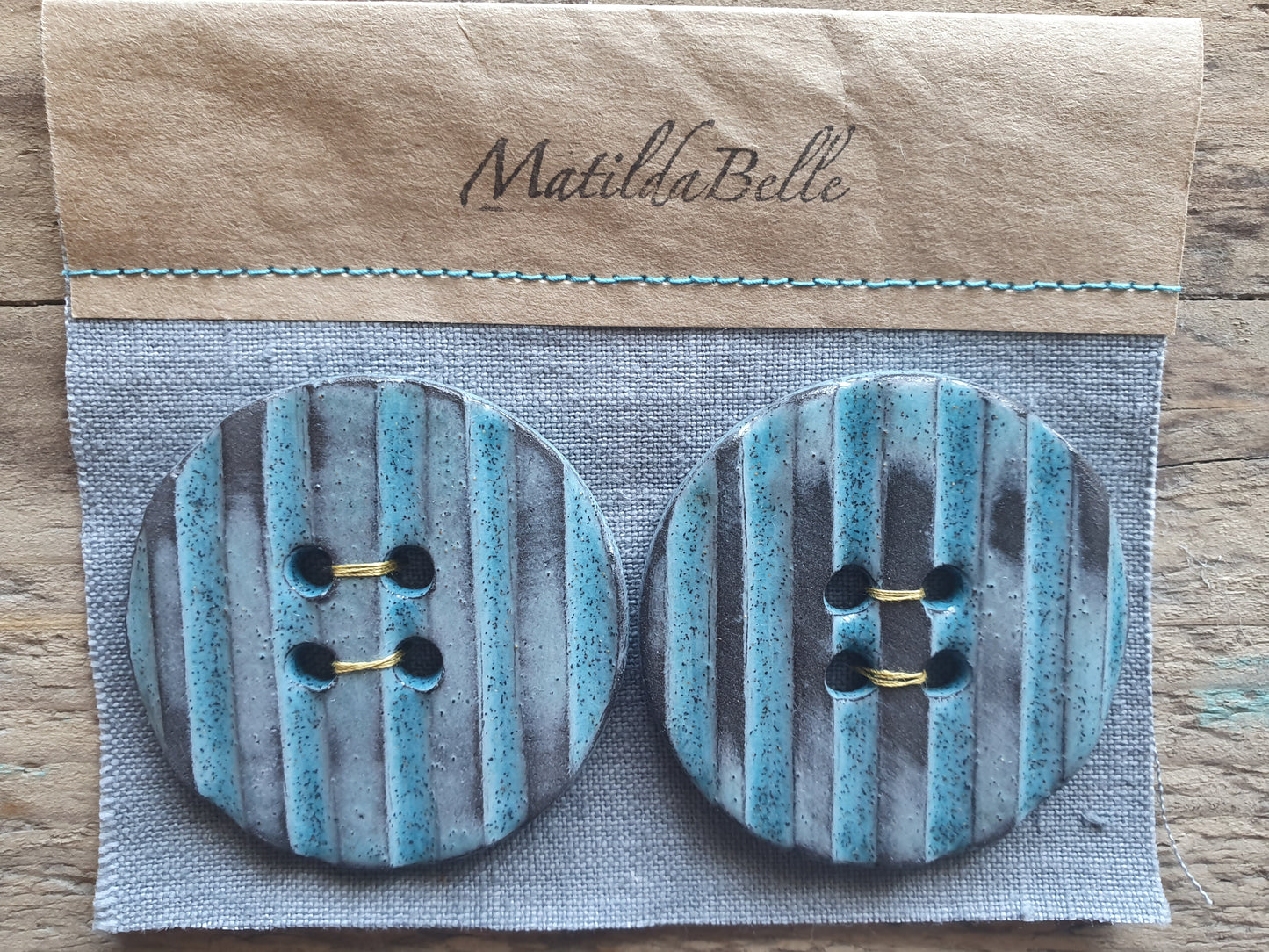 Two Large Electric Blue Round Statement Ceramic Buttons