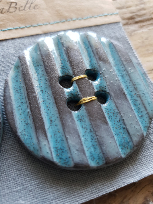 Two Large Electric Blue Round Statement Ceramic Buttons