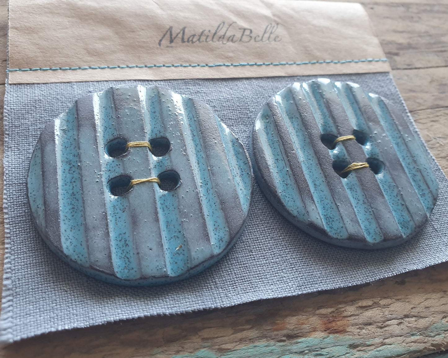 Two Large Electric Blue Round Statement Ceramic Buttons