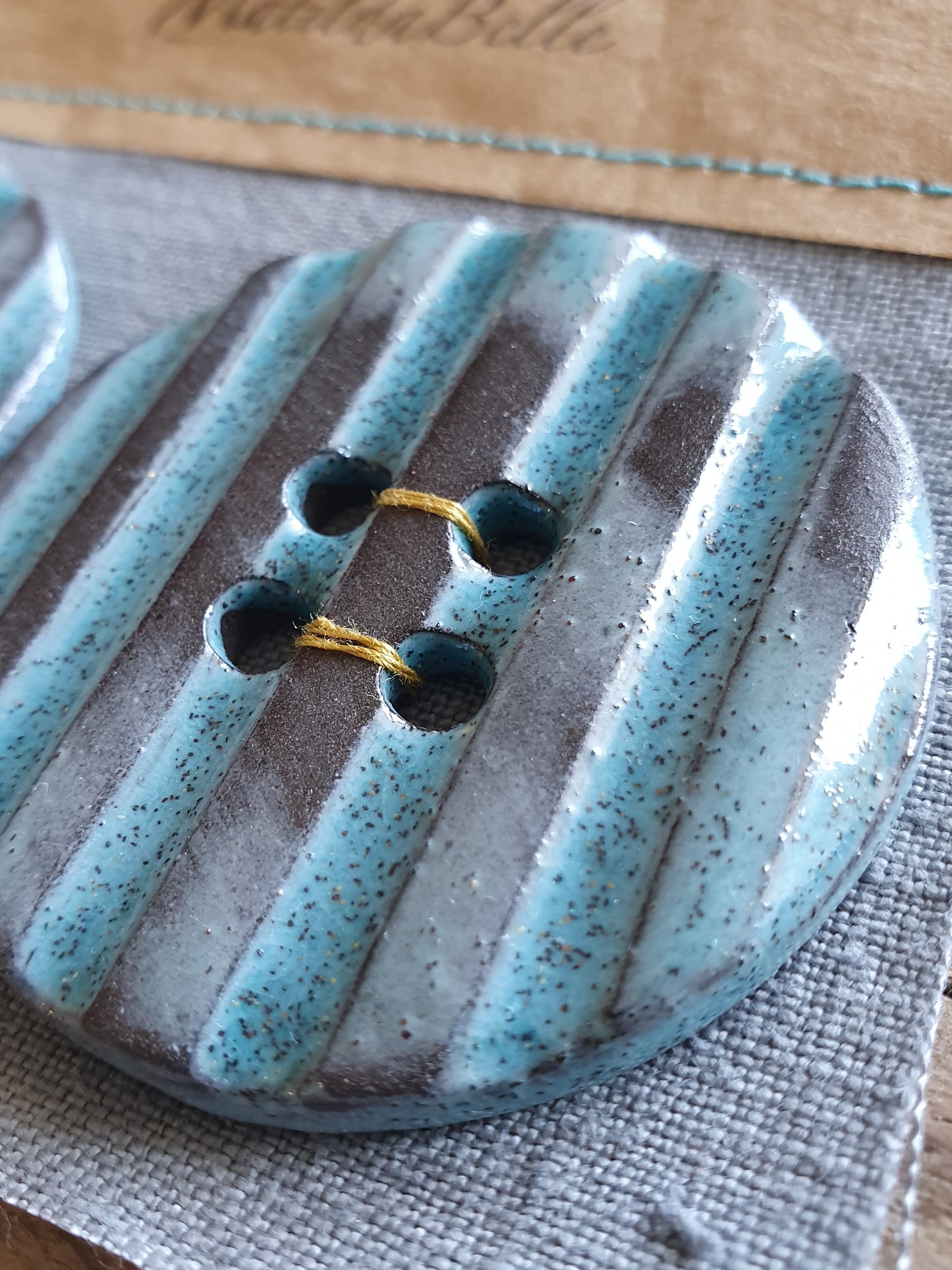 Two Large Electric Blue Round Statement Ceramic Buttons