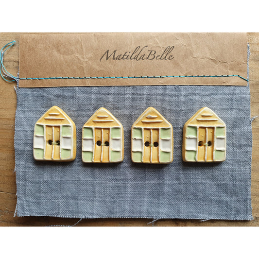 Set of Four Handmade Ceramic Beach Hut Buttons 30mmx20mm