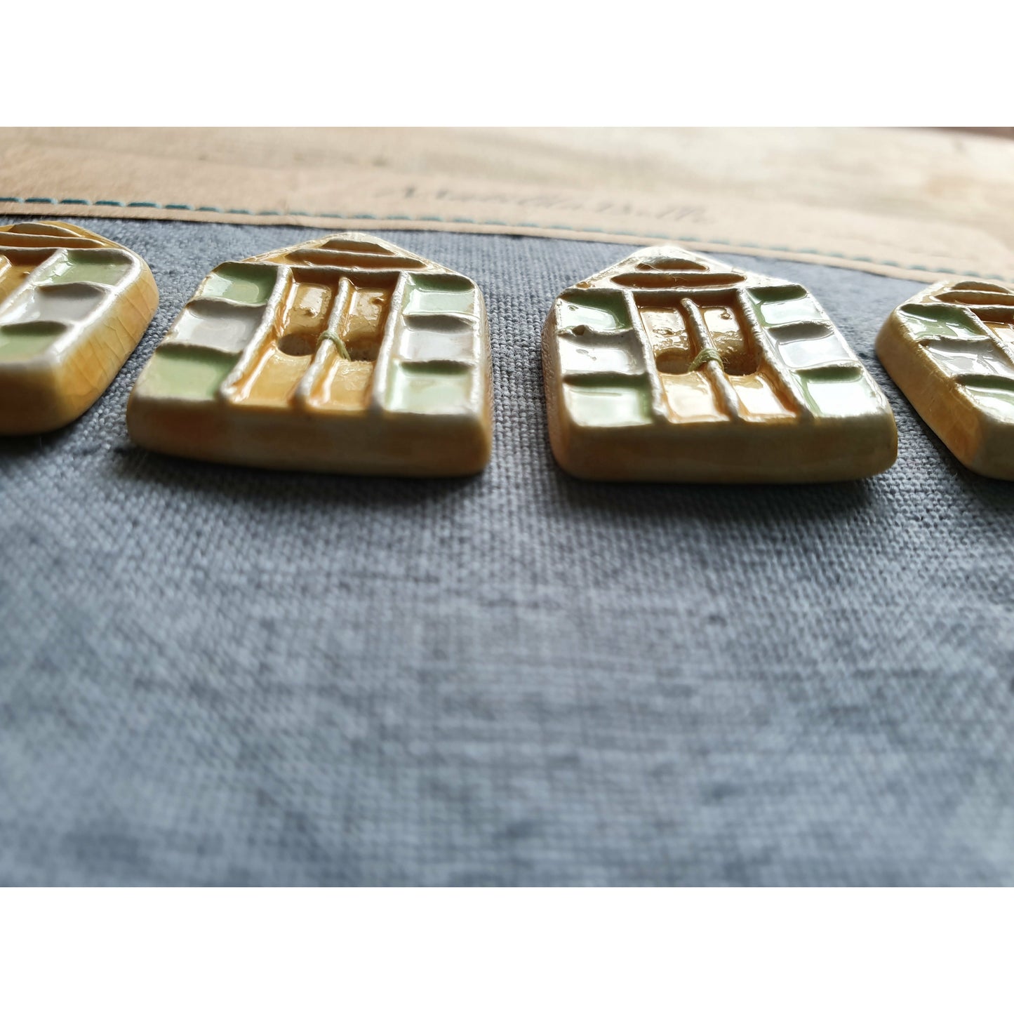 Set of Four Handmade Ceramic Beach Hut Buttons 30mmx20mm