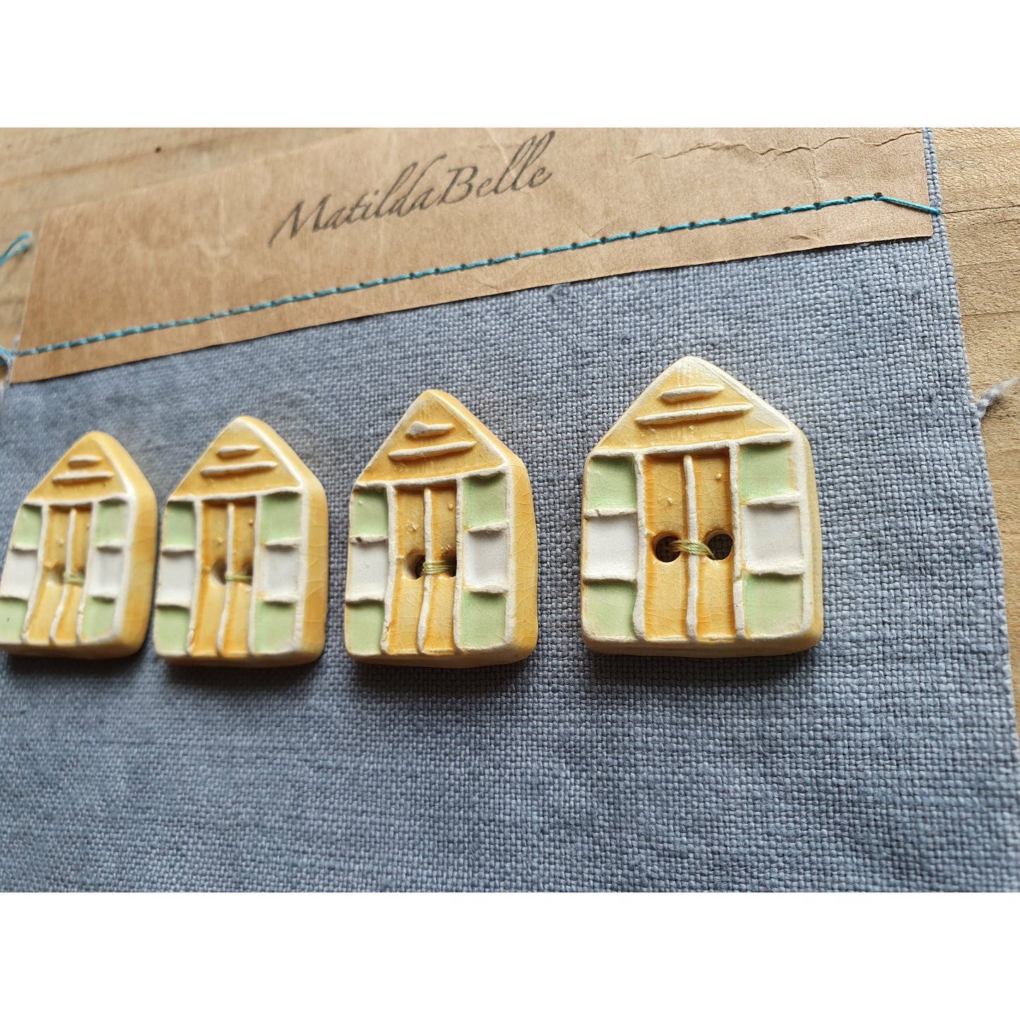 Set of Four Handmade Ceramic Beach Hut Buttons 30mmx20mm