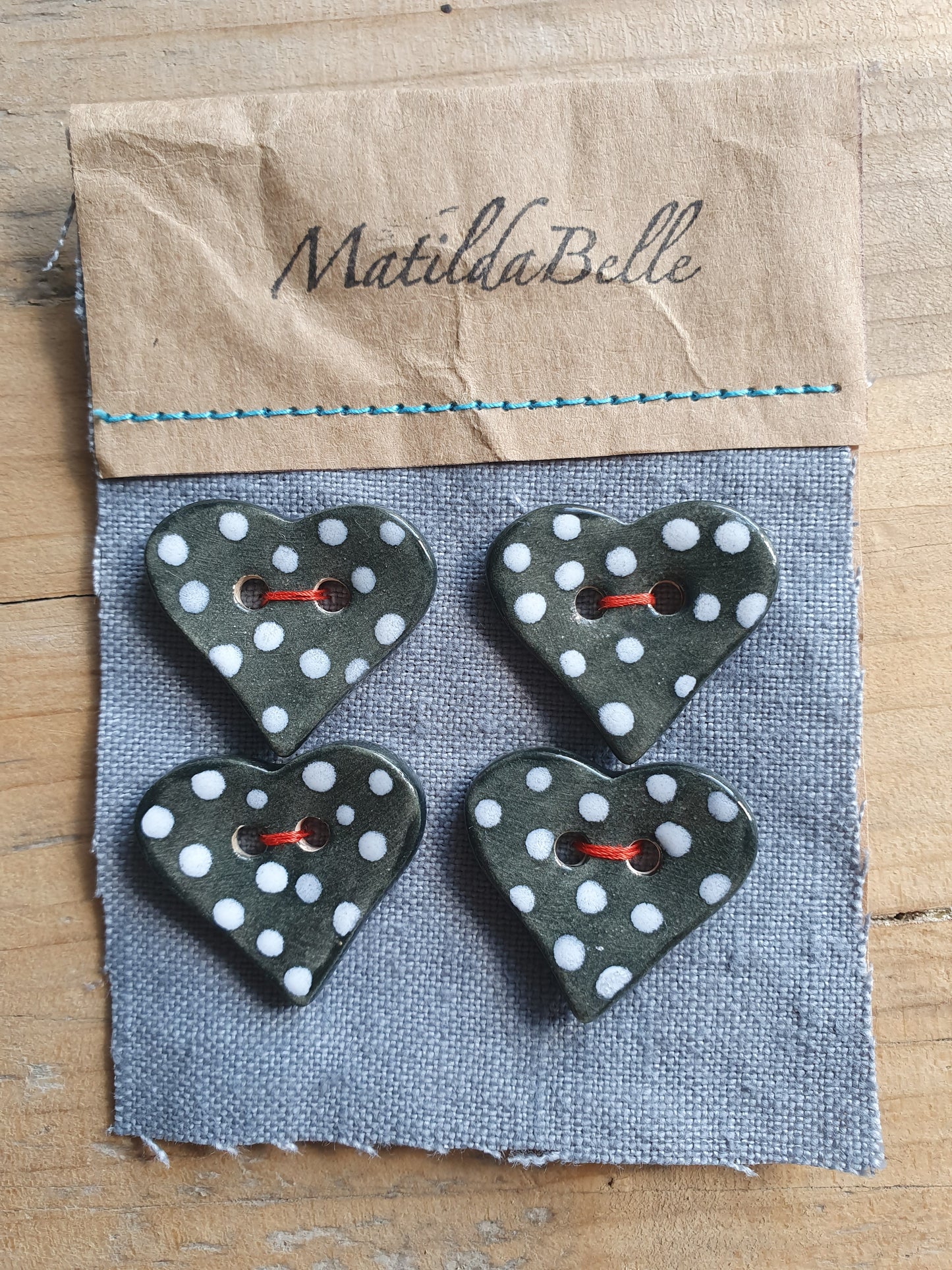 Set of Four Heart Polka Dot Buttons Glazed in Black