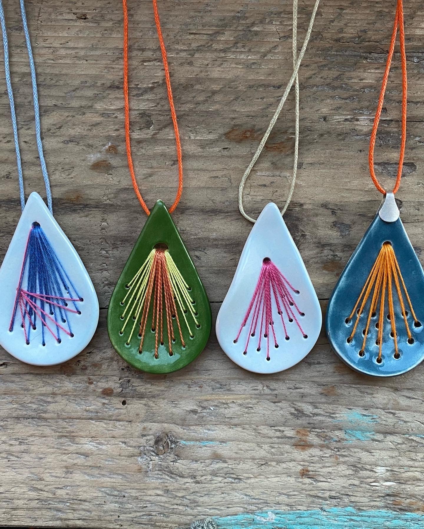 Handmade Ceramic Tear Drop Pendant Necklace Orange *reduced