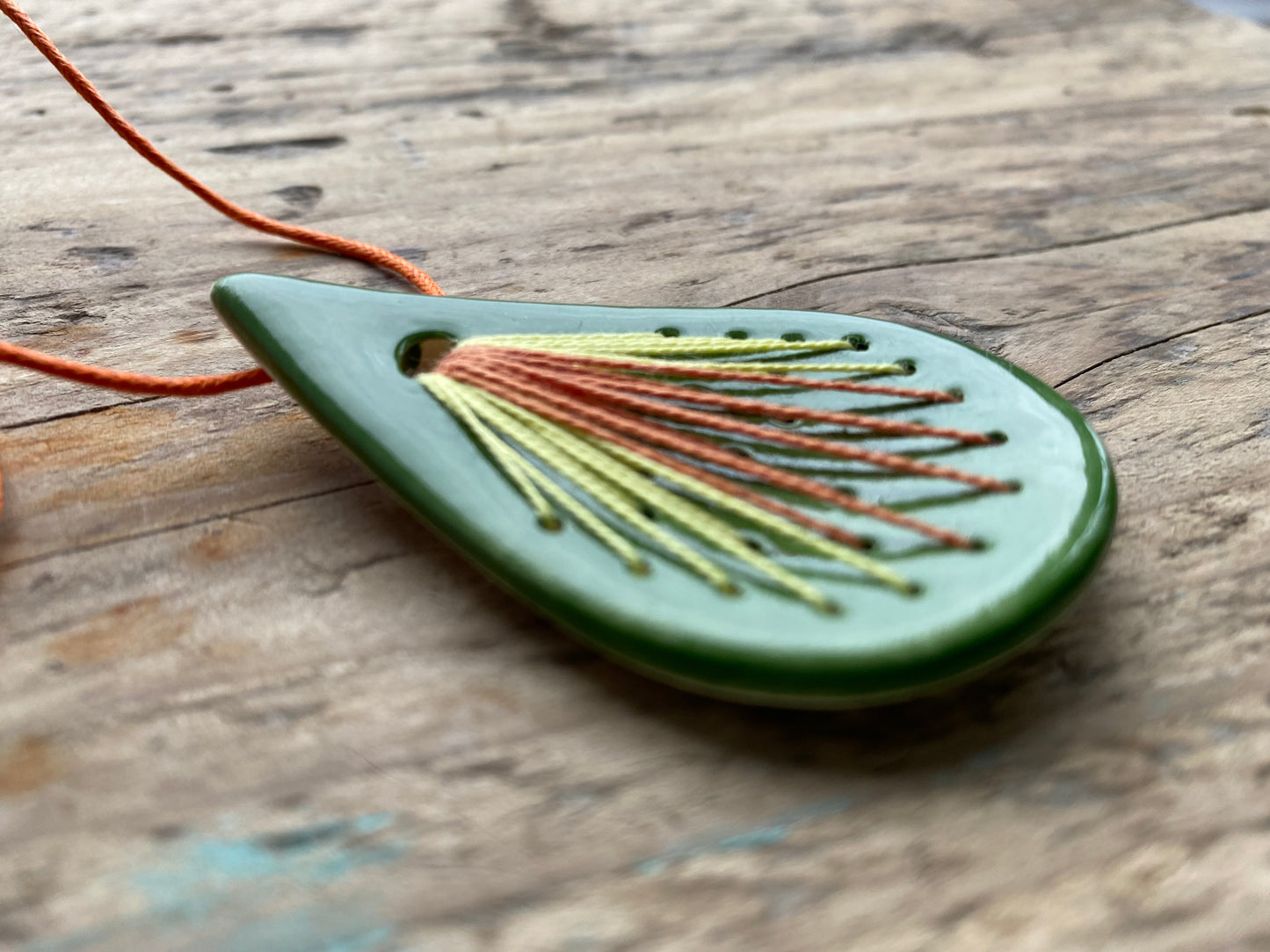 Handmade Ceramic Teardrop Pendant Necklace Rich Green