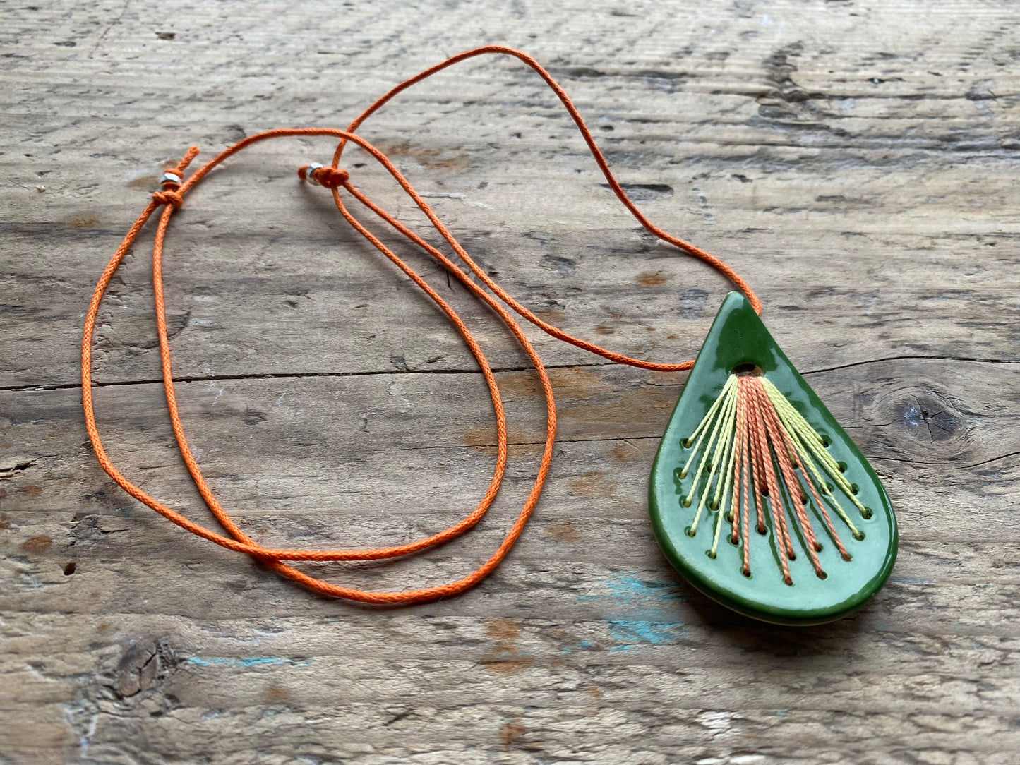 Handmade Ceramic Teardrop Pendant Necklace Rich Green