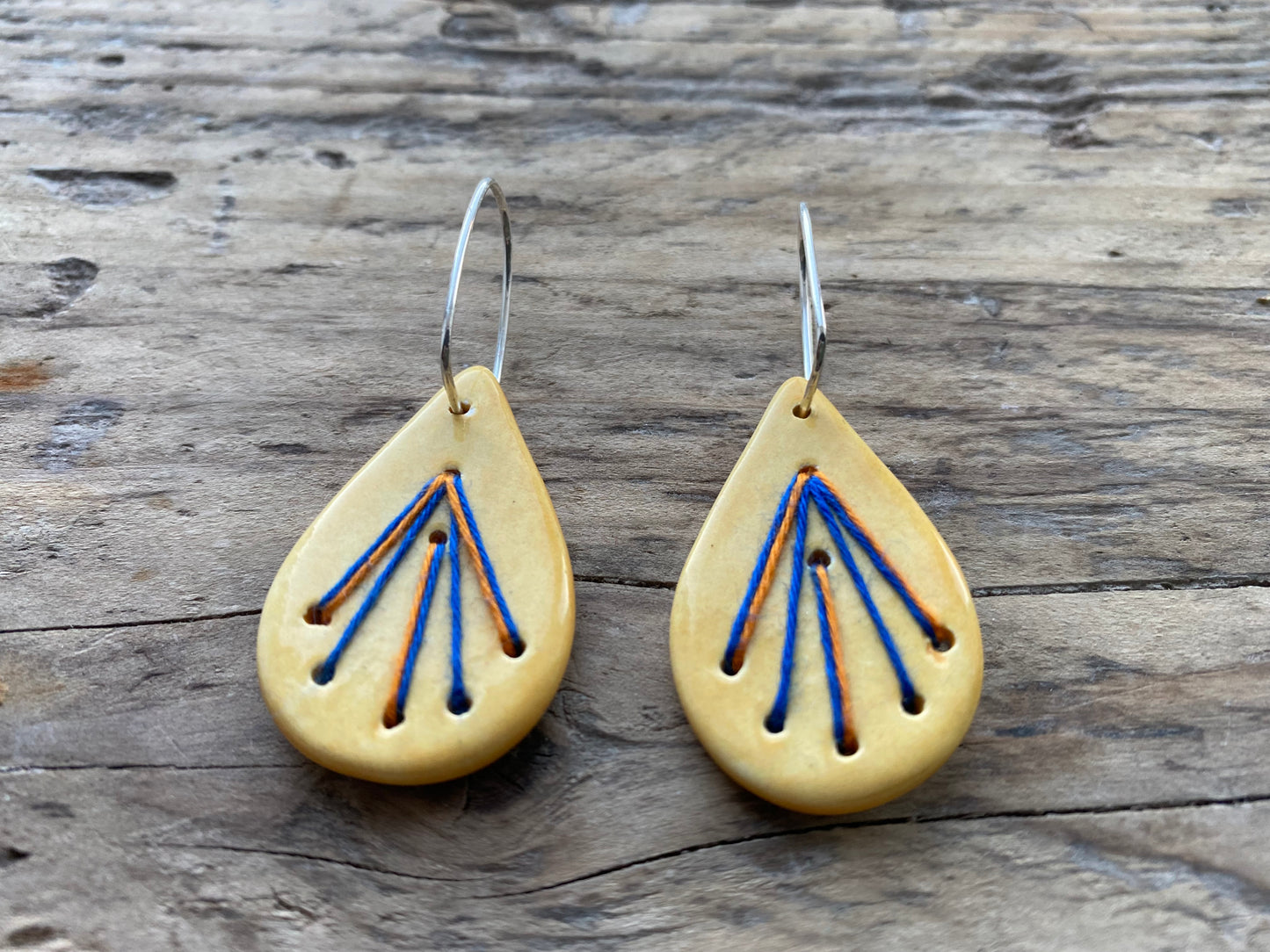Cotton & Clay handmade Ceramic Earrings with stitched element