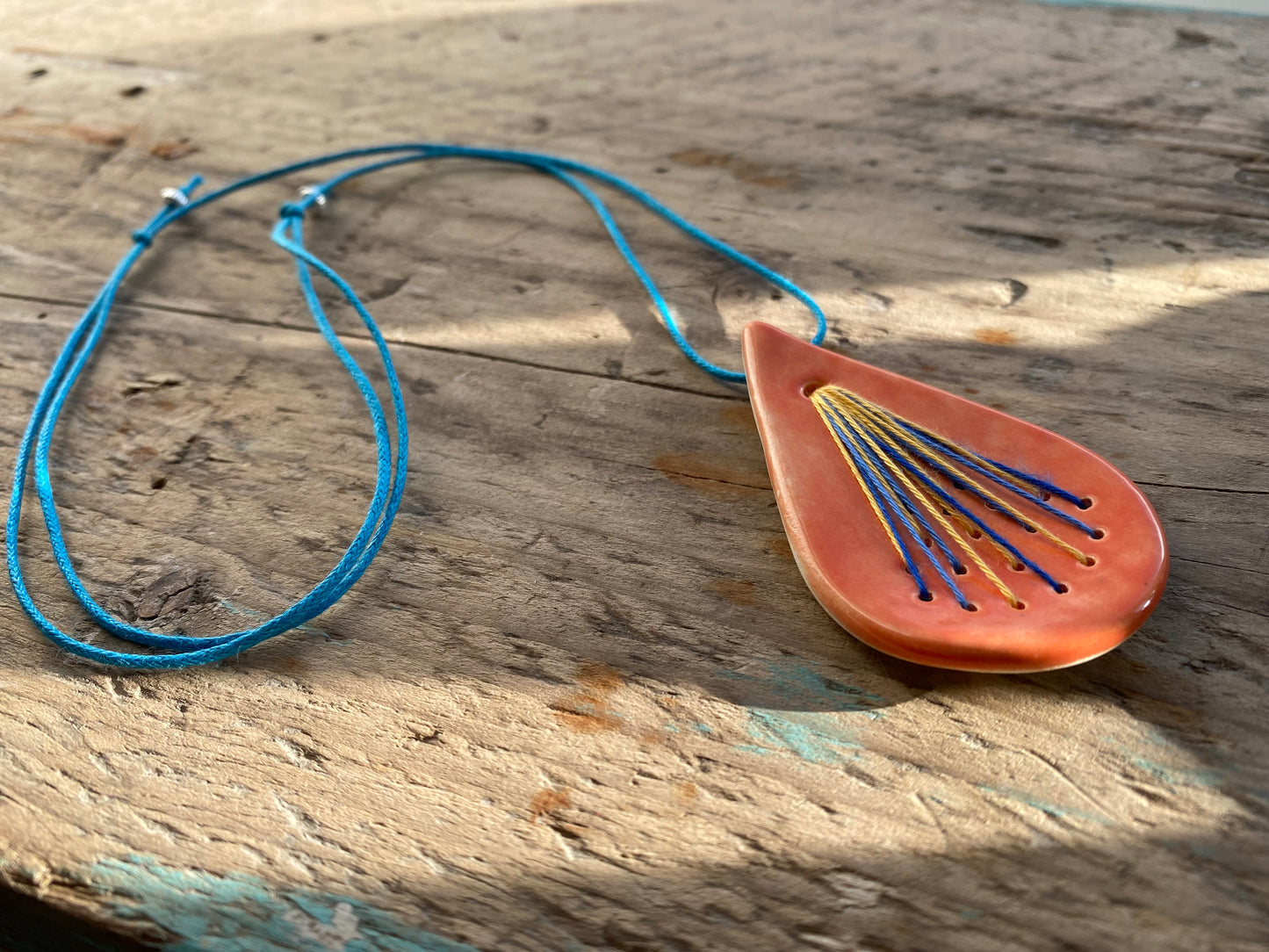 Handmade Ceramic Tear Drop Pendant Necklace Orange *reduced