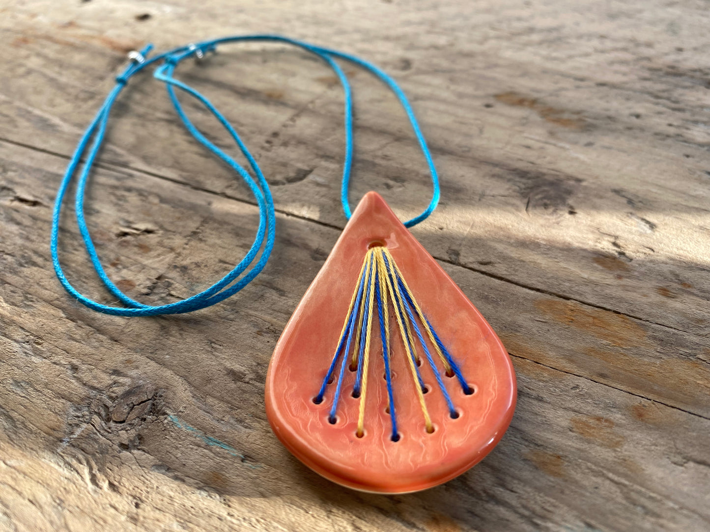 Handmade Ceramic Tear Drop Pendant Necklace Orange *reduced