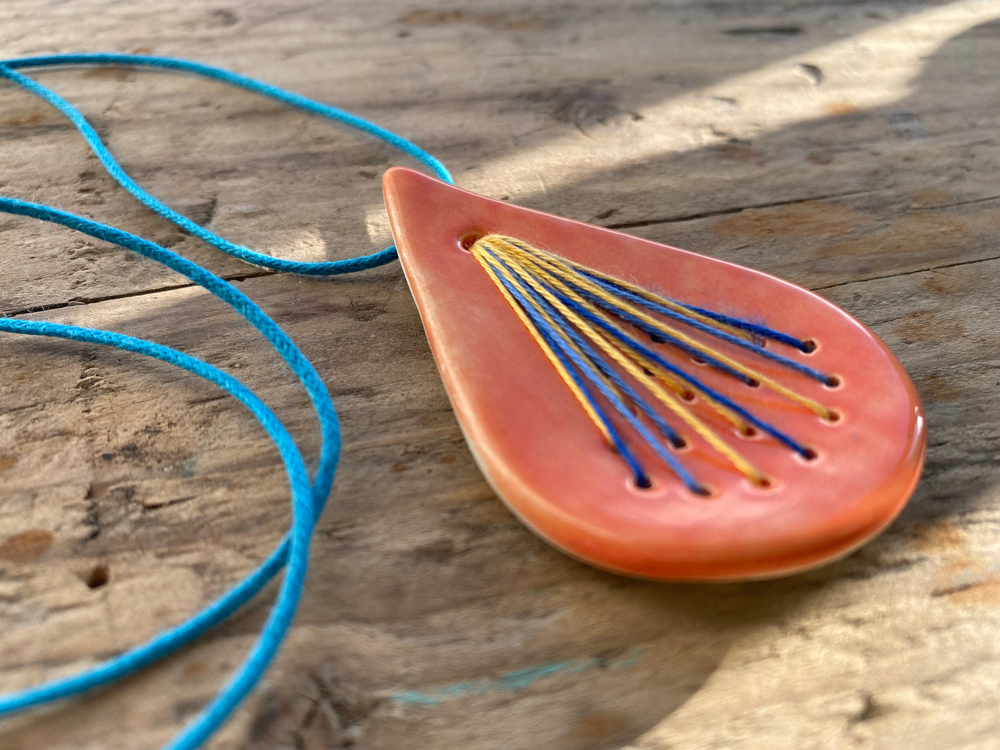 Handmade Ceramic Tear Drop Pendant Necklace Orange *reduced