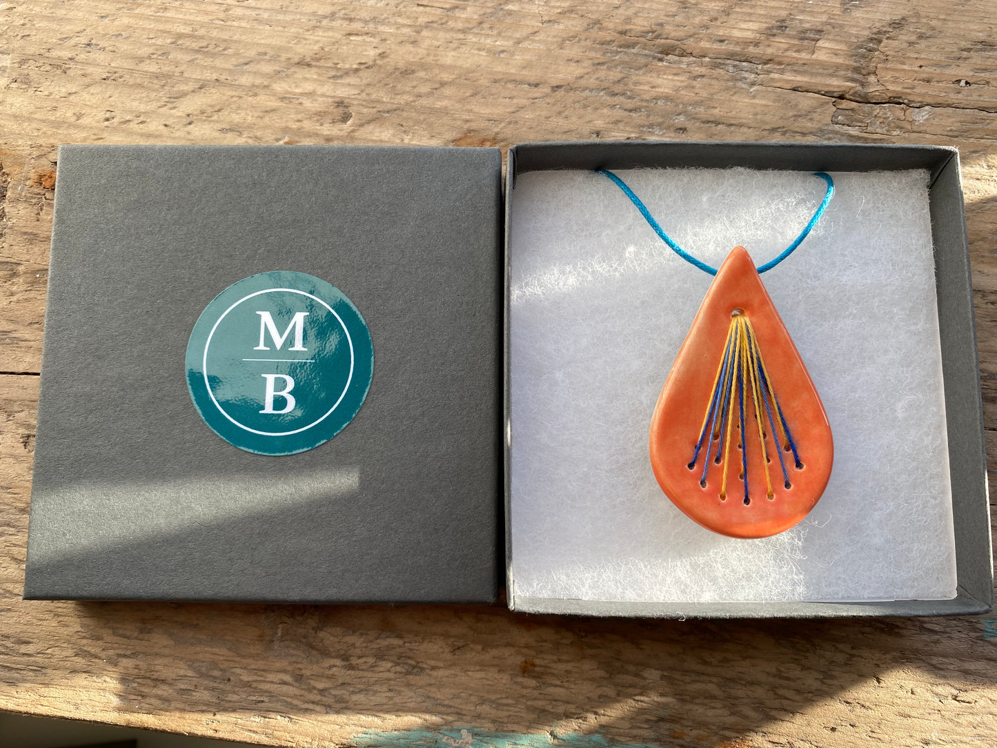 Handmade Ceramic Tear Drop Pendant Necklace Orange *reduced