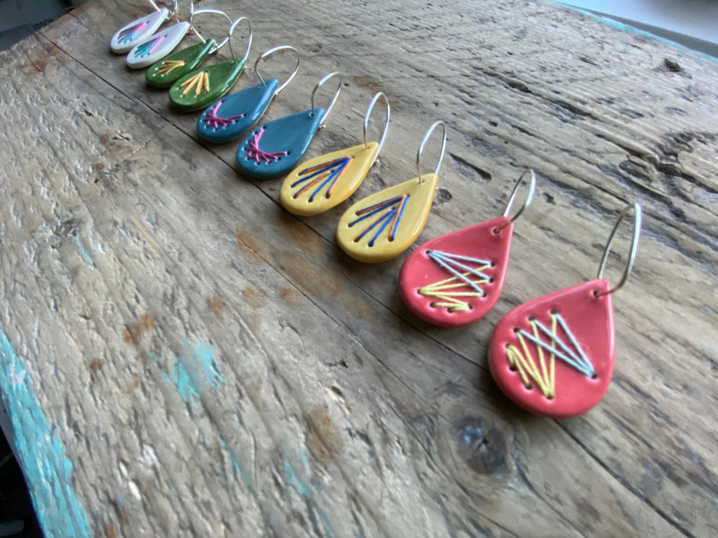 Cotton & Clay handmade Ceramic Earrings with stitched element