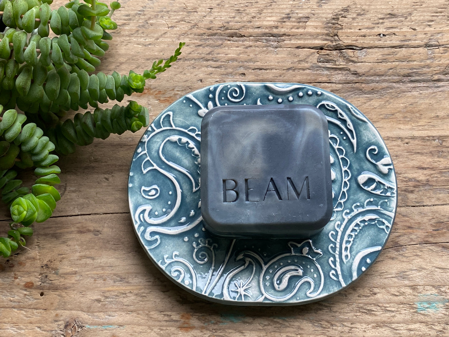 Handmade Ceramic Blue Paisley Soap Dish