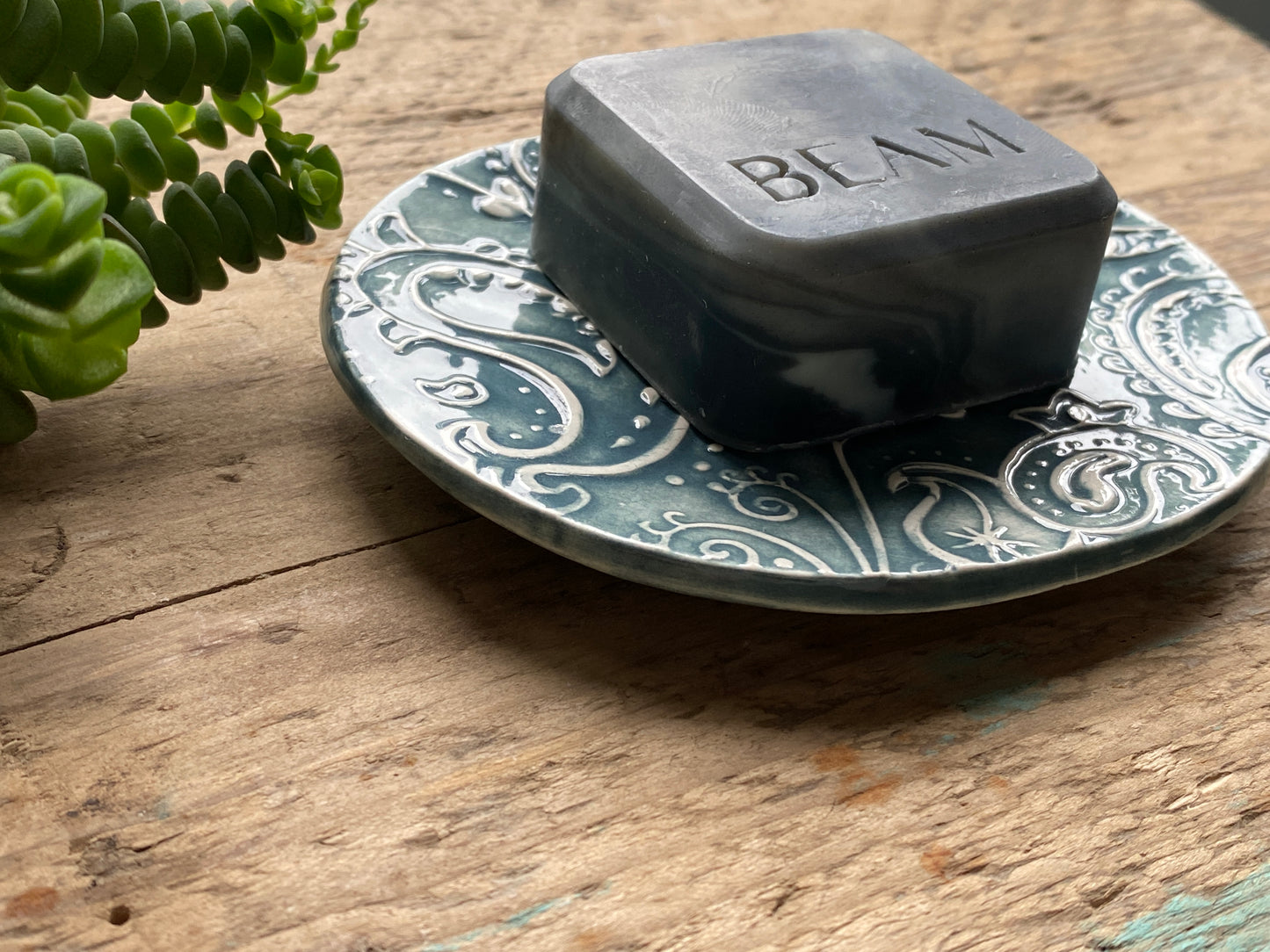 Handmade Ceramic Blue Paisley Soap Dish