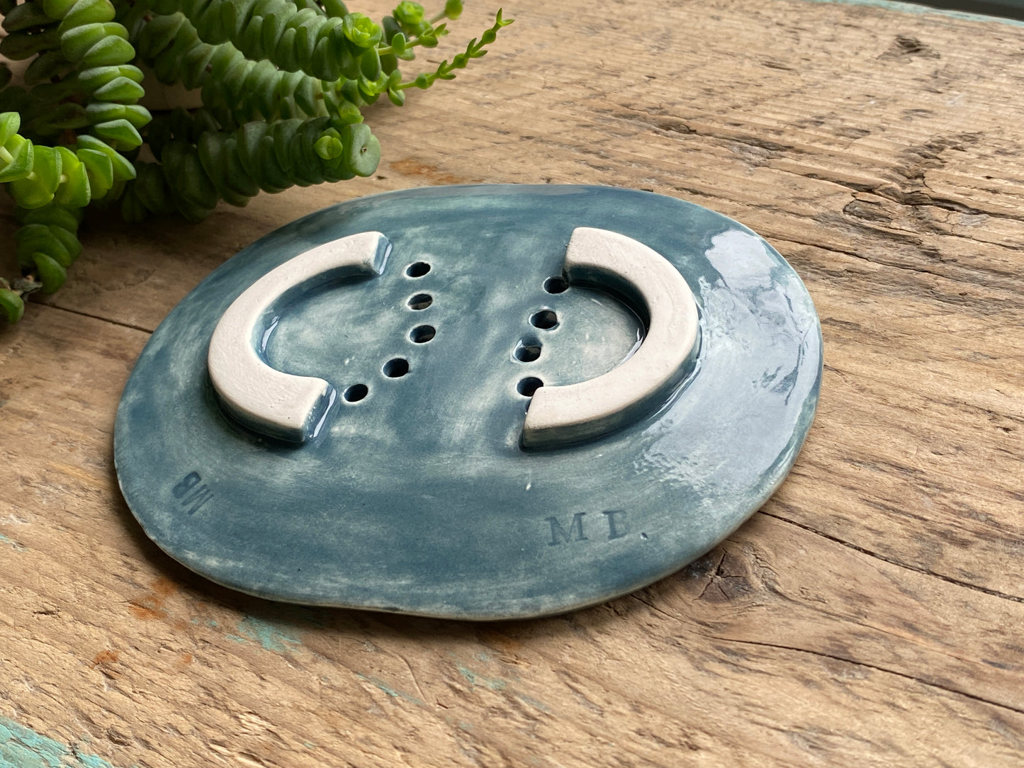 Handmade Ceramic Blue Paisley Soap Dish