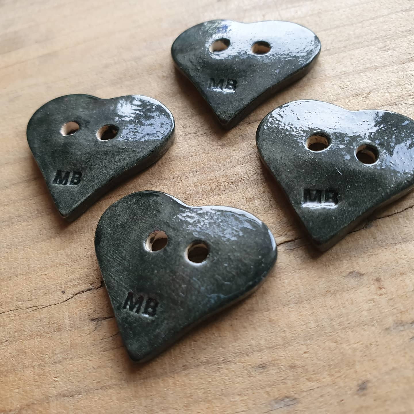 Set of Four Heart Polka Dot Buttons Glazed in Black
