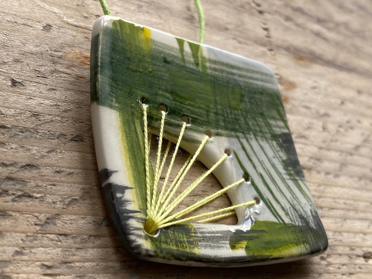 Handmade Ceramic Pendant Necklace - Fresh Spring Zesty Green, Unique Brushstroke Design, Gift-Ready Packaging