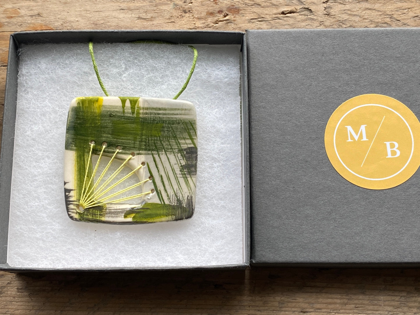 Handmade Ceramic Pendant Necklace - Fresh Spring Zesty Green, Unique Brushstroke Design, Gift-Ready Packaging