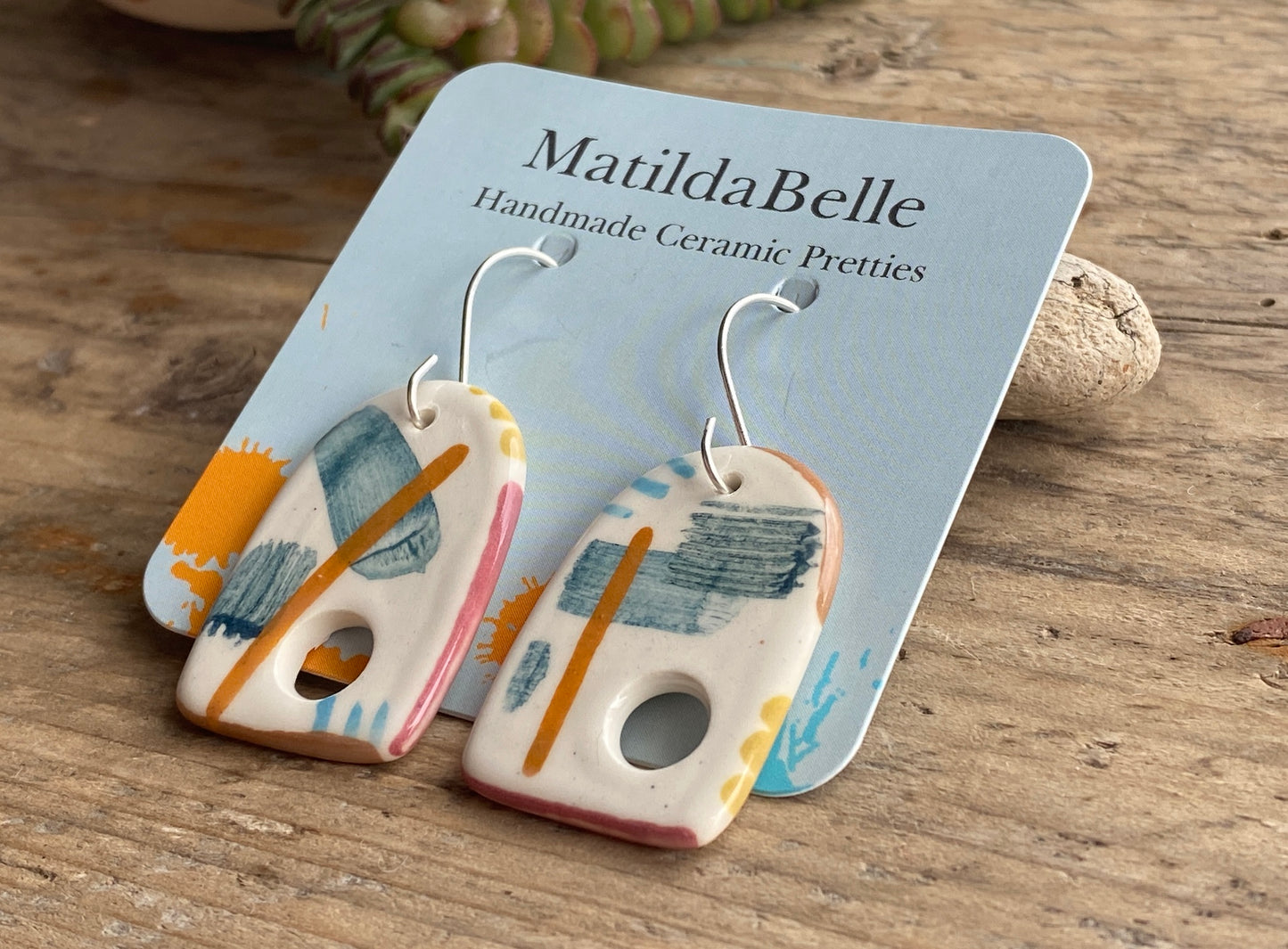Handmade Ceramic & Silver Drop Earrings