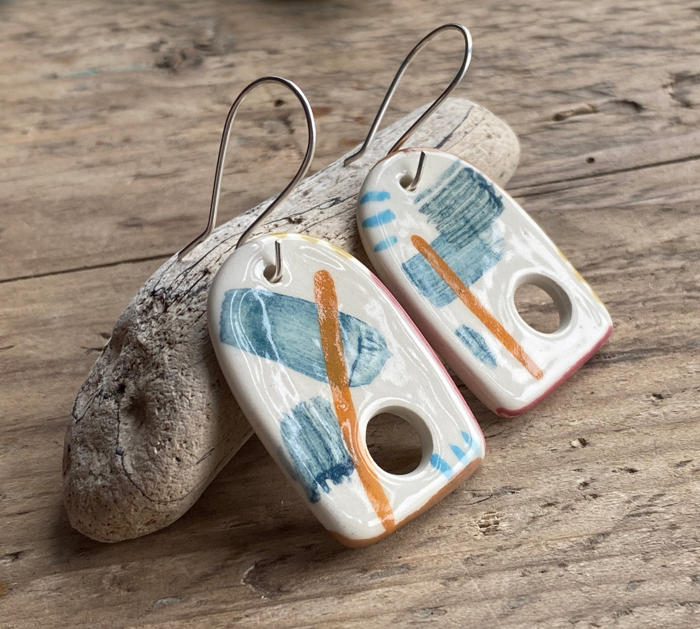 Handmade Ceramic & Silver Drop Earrings